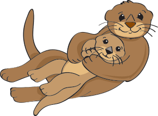 mother and child otter on back